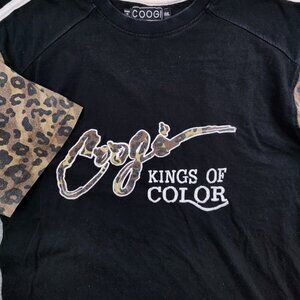 COOGI Men XXL Black Cheetah Print Short Sleeve T-Shirt Kings Of Color Embroidery